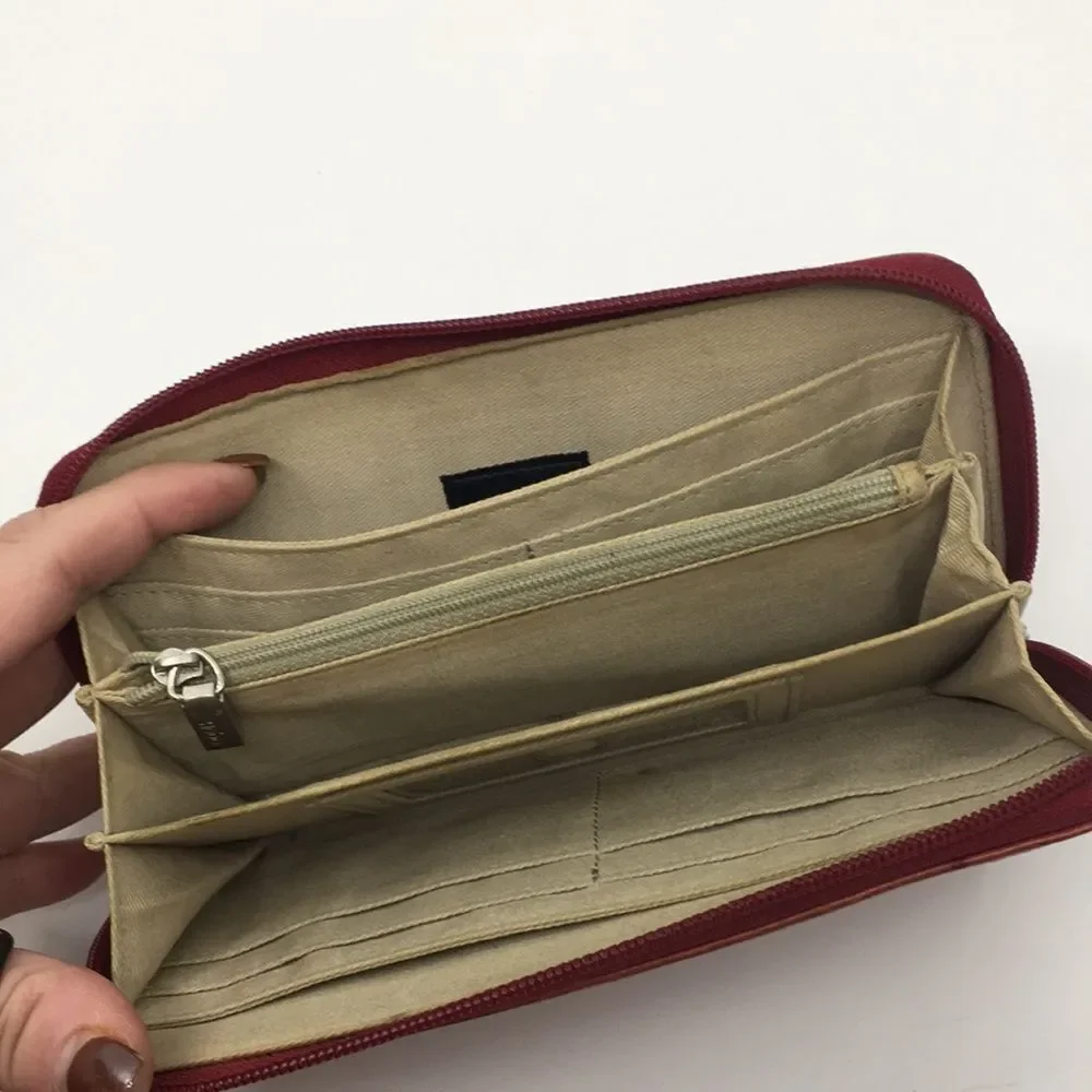 Hobo International Red Leather Zippy Accordion Zip Around Wallet